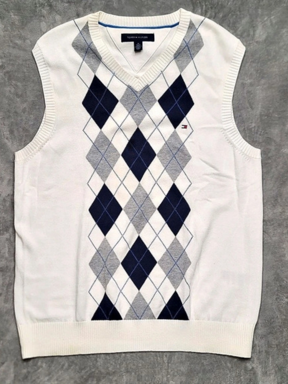 Tommy Hilfiger Argyle V-Neck Cotton Sweater Vest Size Medium